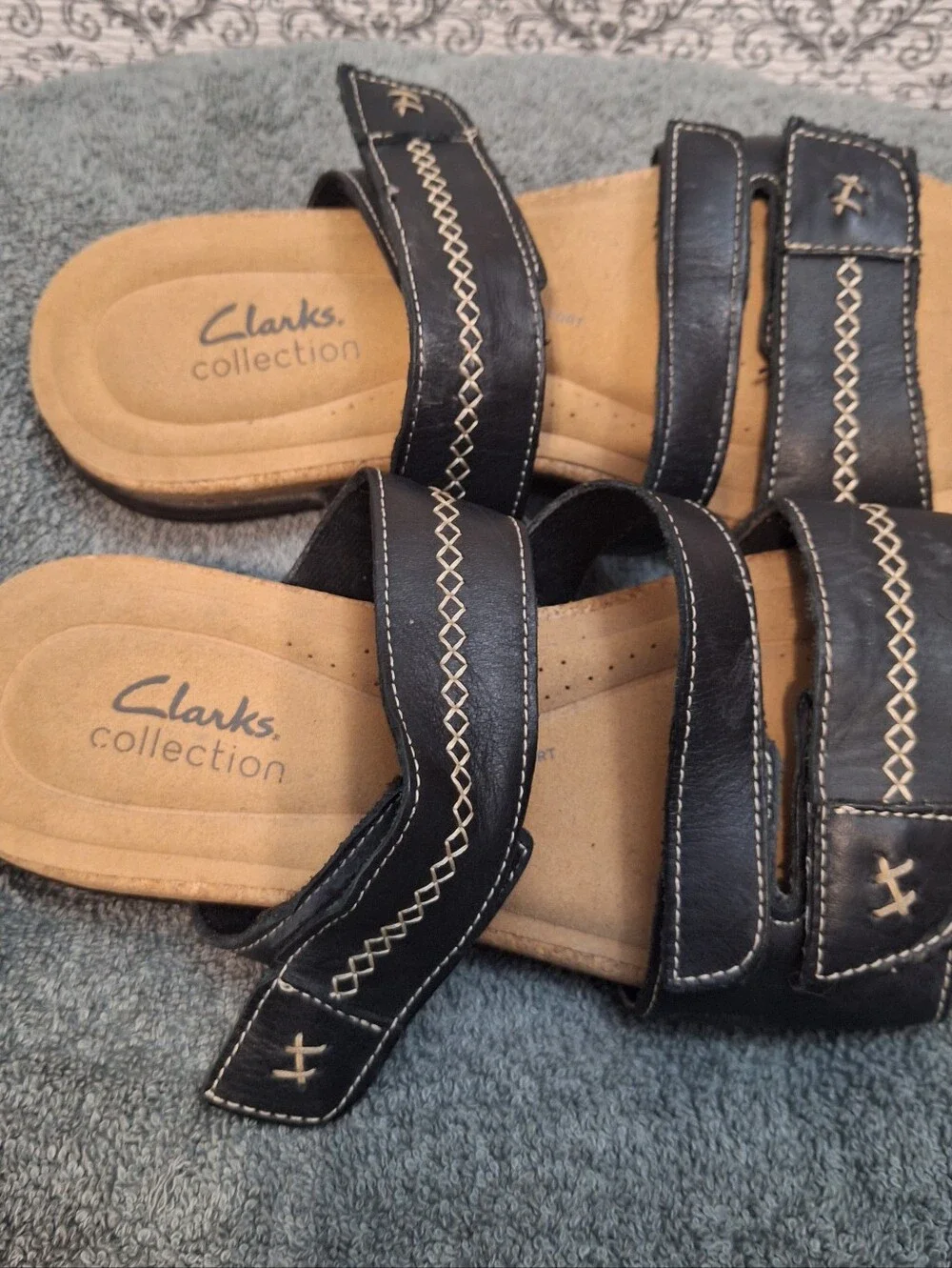 Women'sClarks Black Triple-Strap Sandals